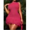 imageMakeMeChic Womens Plus Size Summer Mini Dress Crochet Fringe Sleeveless Mock Neck DressesHot Pink