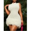imageMakeMeChic Womens Plus Size Summer Mini Dress Crochet Fringe Sleeveless Mock Neck DressesWhite