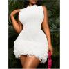 imageMakeMeChic Womens Plus Size Summer Mini Dress Crochet Fringe Sleeveless Mock Neck DressesWhite B