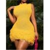 imageMakeMeChic Womens Plus Size Summer Mini Dress Crochet Fringe Sleeveless Mock Neck DressesYellow