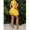 imageMakeMeChic Womens Plus Size Summer Mini Dress Crochet Fringe Sleeveless Mock Neck DressesYellow