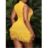 imageMakeMeChic Womens Plus Size Summer Mini Dress Crochet Fringe Sleeveless Mock Neck DressesYellow