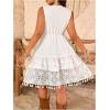 imageMakeMeChic Womens Plus Size Tank Dress Tassel Floral Lace V Neck A Line Boho DressesWhite