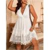 imageMakeMeChic Womens Plus Size Tank Dress Tassel Floral Lace V Neck A Line Boho DressesWhite