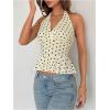 imageMakeMeChic Womens Polka Dots Halter Tops V Neck Tie Back Wrap Shirt Sleeveless Cami TopApricot