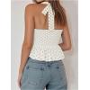 imageMakeMeChic Womens Polka Dots Halter Tops V Neck Tie Back Wrap Shirt Sleeveless Cami TopBeige