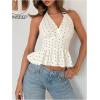 imageMakeMeChic Womens Polka Dots Halter Tops V Neck Tie Back Wrap Shirt Sleeveless Cami TopBeige