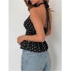 imageMakeMeChic Womens Polka Dots Halter Tops V Neck Tie Back Wrap Shirt Sleeveless Cami TopBlack