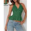 imageMakeMeChic Womens Polka Dots Halter Tops V Neck Tie Back Wrap Shirt Sleeveless Cami TopGreen