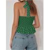 imageMakeMeChic Womens Polka Dots Halter Tops V Neck Tie Back Wrap Shirt Sleeveless Cami TopGreen