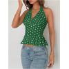imageMakeMeChic Womens Polka Dots Halter Tops V Neck Tie Back Wrap Shirt Sleeveless Cami TopGreen