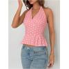 imageMakeMeChic Womens Polka Dots Halter Tops V Neck Tie Back Wrap Shirt Sleeveless Cami TopPink