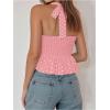 imageMakeMeChic Womens Polka Dots Halter Tops V Neck Tie Back Wrap Shirt Sleeveless Cami TopPink