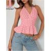 imageMakeMeChic Womens Polka Dots Halter Tops V Neck Tie Back Wrap Shirt Sleeveless Cami TopPink