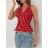 imageMakeMeChic Womens Polka Dots Halter Tops V Neck Tie Back Wrap Shirt Sleeveless Cami TopRed