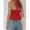 imageMakeMeChic Womens Polka Dots Halter Tops V Neck Tie Back Wrap Shirt Sleeveless Cami TopRed
