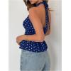 imageMakeMeChic Womens Polka Dots Halter Tops V Neck Tie Back Wrap Shirt Sleeveless Cami TopRoyal Blue