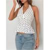 imageMakeMeChic Womens Polka Dots Halter Tops V Neck Tie Back Wrap Shirt Sleeveless Cami TopWhite