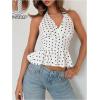imageMakeMeChic Womens Polka Dots Halter Tops V Neck Tie Back Wrap Shirt Sleeveless Cami TopWhite