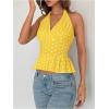 imageMakeMeChic Womens Polka Dots Halter Tops V Neck Tie Back Wrap Shirt Sleeveless Cami TopYellow