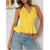 imageMakeMeChic Womens Polka Dots Halter Tops V Neck Tie Back Wrap Shirt Sleeveless Cami TopYellow