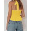 imageMakeMeChic Womens Polka Dots Halter Tops V Neck Tie Back Wrap Shirt Sleeveless Cami TopYellow