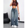 imageMakeMeChic Womens Straight Wide Leg Denim Pants Striped Bow Rise Jeans with Pocket Y2K StreetwearPetite Blue