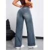 imageMakeMeChic Womens Straight Wide Leg Denim Pants Striped Bow Rise Jeans with Pocket Y2K StreetwearRegular Blue