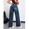 imageMakeMeChic Womens Straight Wide Leg Denim Pants Striped Bow Rise Jeans with Pocket Y2K StreetwearRegular Dark Wash