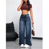 imageMakeMeChic Womens Straight Wide Leg Denim Pants Striped Bow Rise Jeans with Pocket Y2K StreetwearRegular Dark Wash