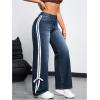 imageMakeMeChic Womens Straight Wide Leg Denim Pants Striped Bow Rise Jeans with Pocket Y2K StreetwearRegular Dark Wash