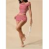 imageMakeMeChic Womens Summer 2 Piece Outfits Striped Asymmetrical Neck Knit Tank Crop Tops and Shorts SetRed and White