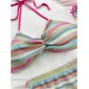 imageMakeMeChic Womens Summer 2 Piece Outfits Striped Twist Halter Top and Tassel Hem Mini Skirt SetMulticolor