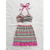 imageMakeMeChic Womens Summer 2 Piece Outfits Striped Twist Halter Top and Tassel Hem Mini Skirt SetMulticolor