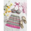 imageMakeMeChic Womens Summer 2 Piece Outfits Striped Twist Halter Top and Tassel Hem Mini Skirt SetMulticolor