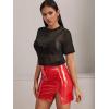 imageMakeMeChic Womens Summer Short Sleeve Tops Rock Concert Outfits Sequin See Through Mesh Sheer T Shirts BlouseB Black