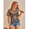 imageMakeMeChic Womens Summer Short Sleeve Tops Rock Concert Outfits Sequin See Through Mesh Sheer T Shirts BlouseBlack All Over Print