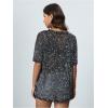 imageMakeMeChic Womens Summer Short Sleeve Tops Rock Concert Outfits Sequin See Through Mesh Sheer T Shirts BlouseBlack Galaxy