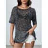 imageMakeMeChic Womens Summer Short Sleeve Tops Rock Concert Outfits Sequin See Through Mesh Sheer T Shirts BlouseBlack Galaxy