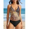 imageMakeMeChic Womens Tankini Swimsuits Sets Leopard Print Spaghetti Strap Ruched Beach Bathing SuitMulticolor