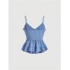 imageMakeMeChic Womens Tie Front Ruffle Camisole Top Frill Trim Flared Hem ShirtsBlue