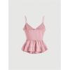 imageMakeMeChic Womens Tie Front Ruffle Camisole Top Frill Trim Flared Hem ShirtsPink