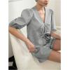 imageMakeMeChic Womens Two Piece Lounge Sets Gingham Plaid Puff Sleeve Tie Peplum Top and Shorts Pajamas SetBlack and White