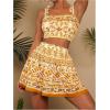 imageMakeMeChic Womens Two Piece Outfit Floral Sleeveless Shirred Tank Crop Top and Skirt SetOrange