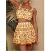 imageMakeMeChic Womens Two Piece Outfit Floral Sleeveless Shirred Tank Crop Top and Skirt SetOrange
