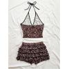 imageMakeMeChic Womens Two Piece Y2k Outfit Cheetah Print Lace Halter Crop Tops and Tiered Ruffle Shorts SetMulticolor