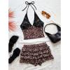 imageMakeMeChic Womens Two Piece Y2k Outfit Cheetah Print Lace Halter Crop Tops and Tiered Ruffle Shorts SetMulticolor
