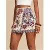 imageMakeMeChic Womens Wrap Skirt Skort Summer Linen Skirt Vacation Boho Mini Short SkirtsBeige and Blue