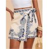 imageMakeMeChic Womens Wrap Skirt Skort Summer Linen Skirt Vacation Boho Mini Short SkirtsBlue and Apricot
