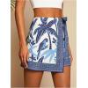 imageMakeMeChic Womens Wrap Skirt Skort Summer Linen Skirt Vacation Boho Mini Short SkirtsBlue and White